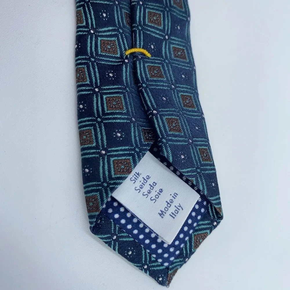 Eton Tie Mens One Size Navy Brown Patterned Silk Professional Necktie Italy Made
